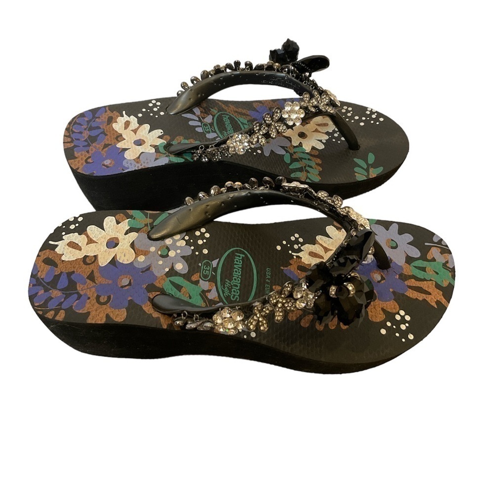 Havaianas Embellished High Wedge Rubber Sandals Size 4 - Picture 3 of 13